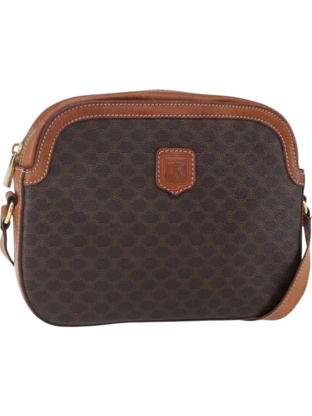 CELINE Macadam Canvas Shoulder Bag PVC Leather Brown Gold